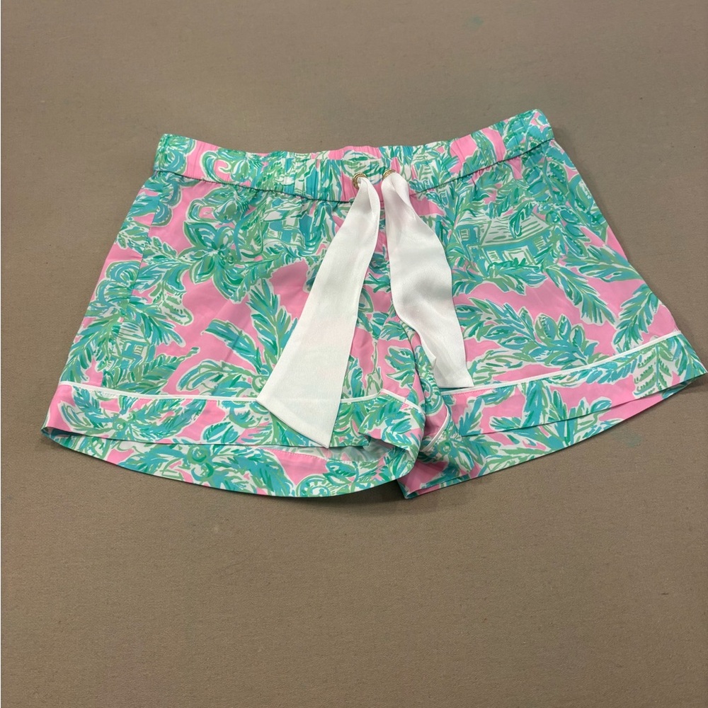 Lilly Pulitzer Pink and Green Leaf Print Pajama Shorts